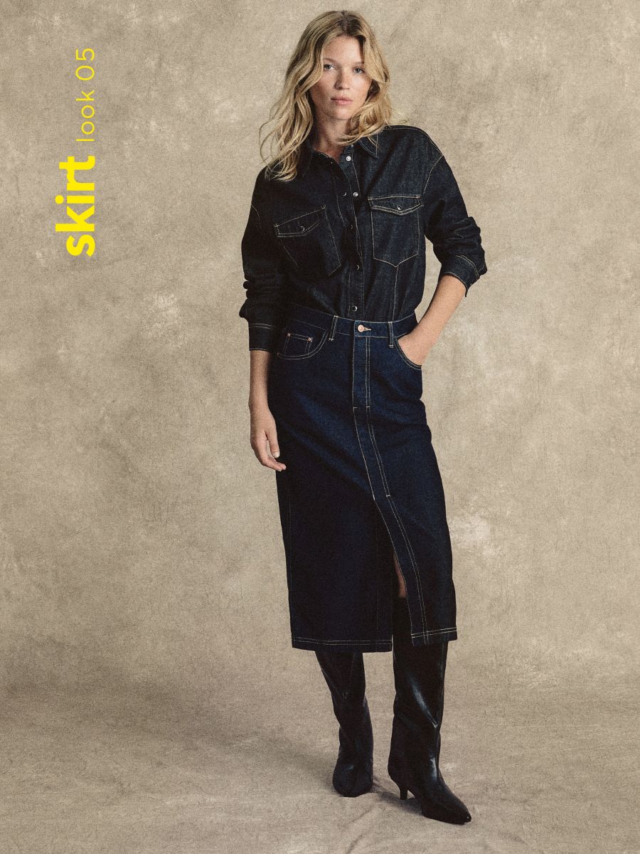Denim midi skirt - navy - RESERVED