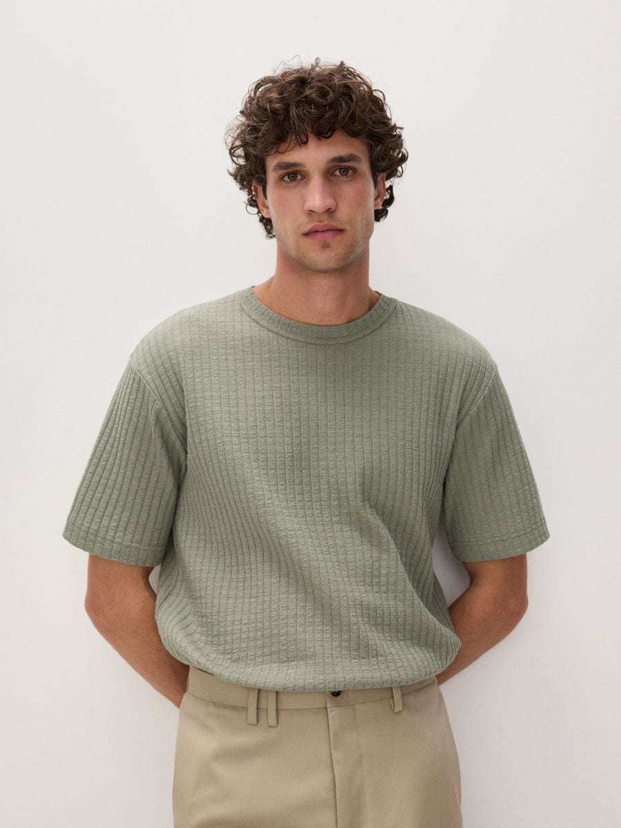 Comfort fit rib knit T-shirt - dusty green - RESERVED