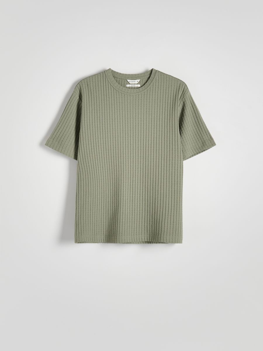 Comfort fit rib knit T-shirt Color dusty green - RESERVED - 7805H-97X