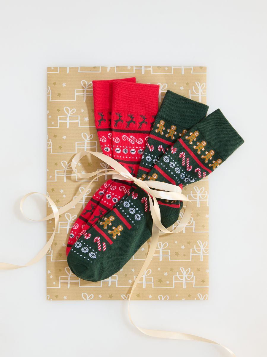 Weihnachtssocken, 2er-Pack - dunkelgrün - RESERVED - 2