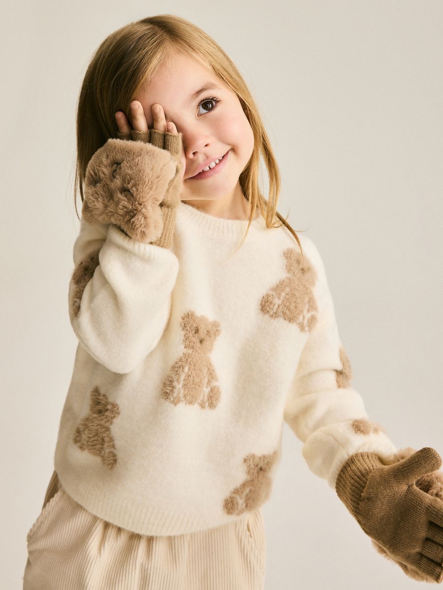 Jumper with bear motif - cream - RESERVED