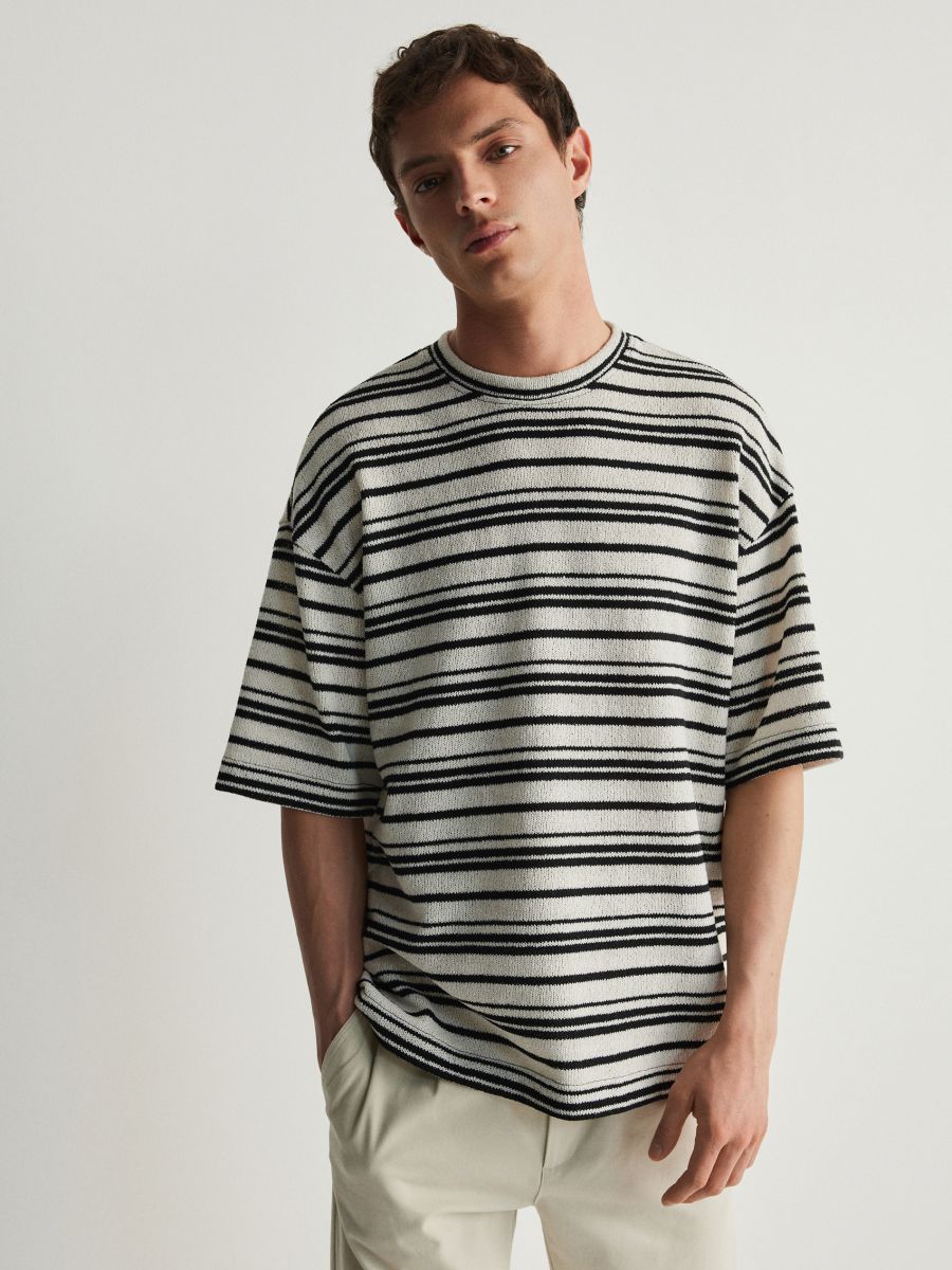 Oversized stripe T-shirt - cream - RESERVED