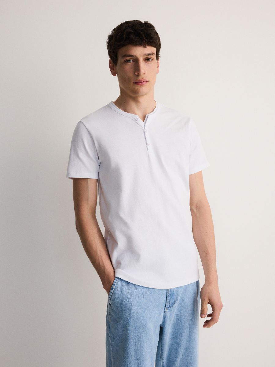 T-shirt slim fit - biały - RESERVED - 3