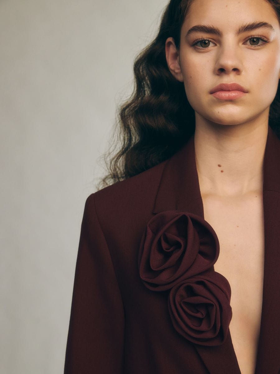 Blazer with rose-shaped details - burgundy - RESERVED - 3