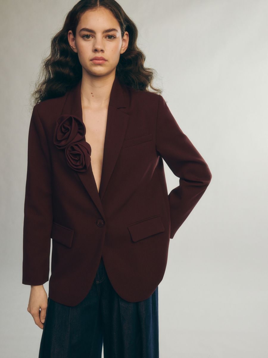 Blazer with rose-shaped details - burgundy - RESERVED - 4