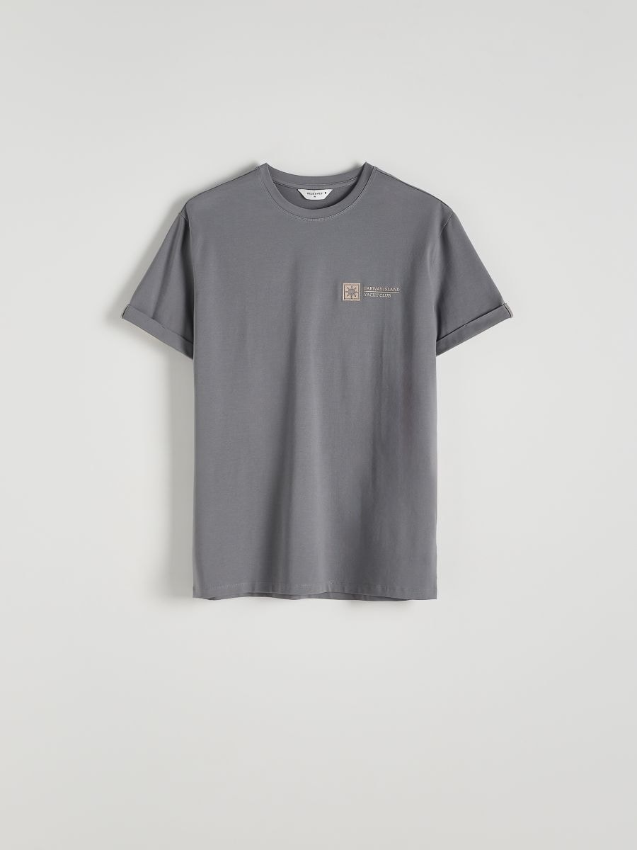 T-krekls ar izšuvumu Regular - tumši pelēka - RESERVED