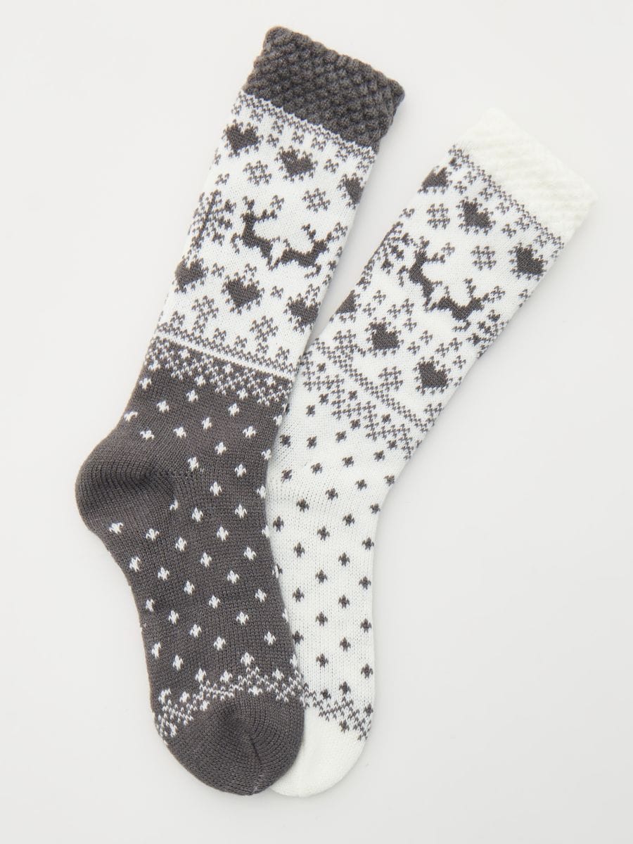 Socken mit Weihnachtsmotiv, 2er-Pack - dunkelgrau - RESERVED - 2