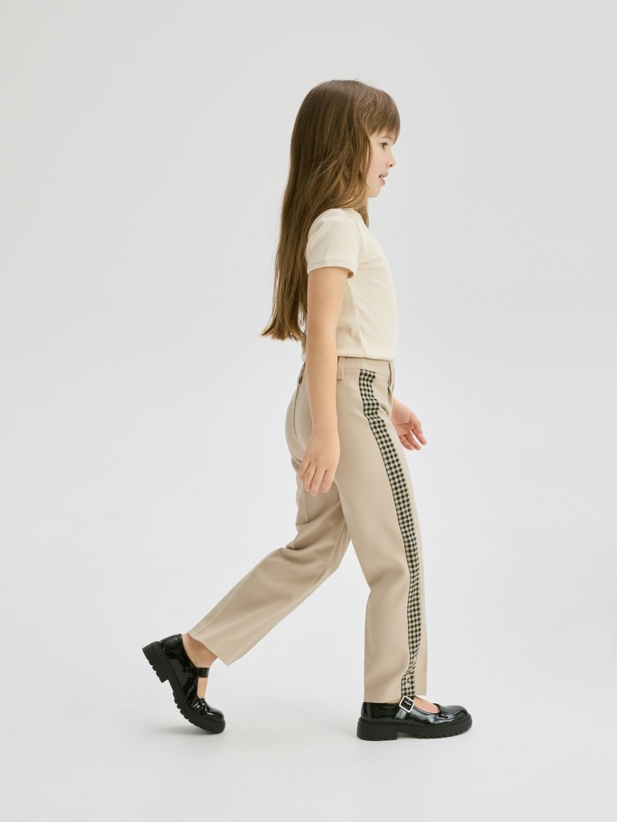 Elegant trousers with side stripe - beige - RESERVED - 2