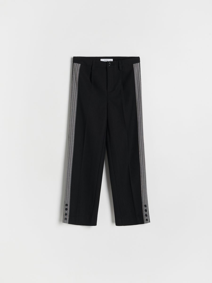 Elegant trousers with side stripe - black - RESERVED