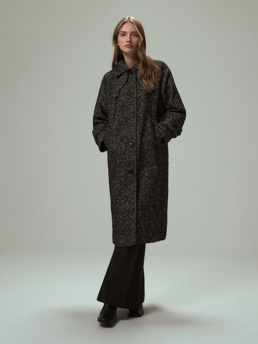 Herringbone coat with wool blend - multicolor - RESERVED - 8