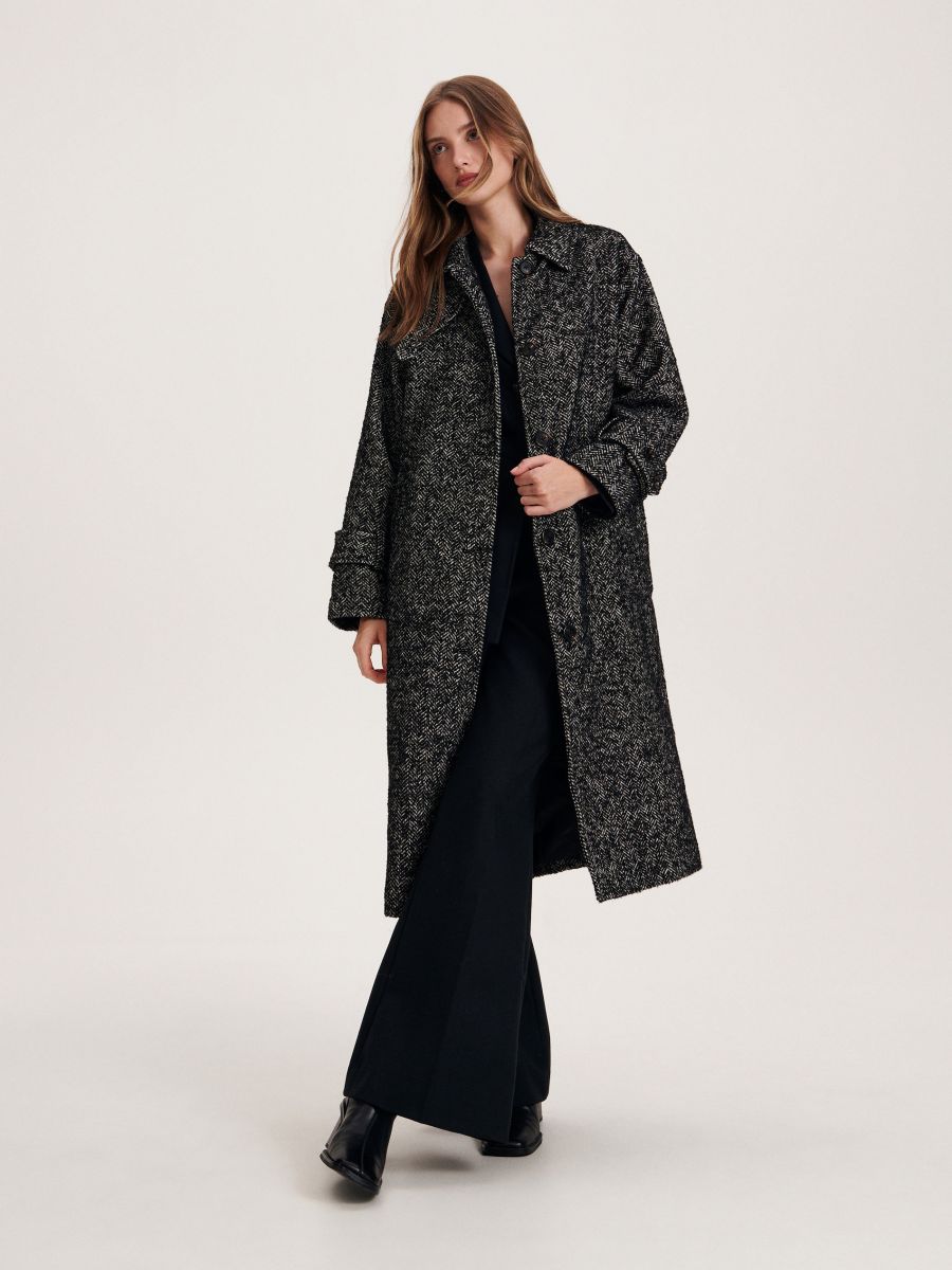 Herringbone coat with wool blend - multicolor - RESERVED - 2