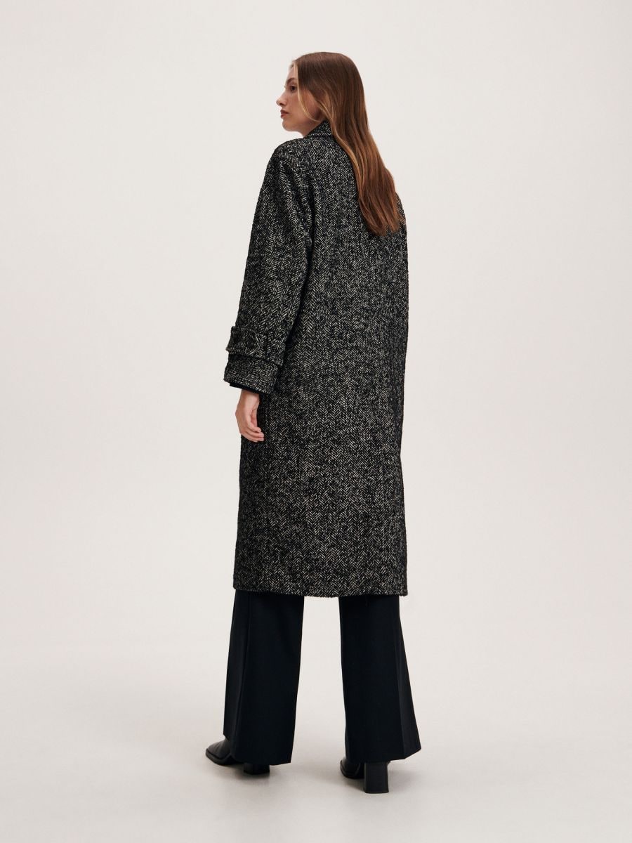 Herringbone coat with wool blend - multicolor - RESERVED - 4