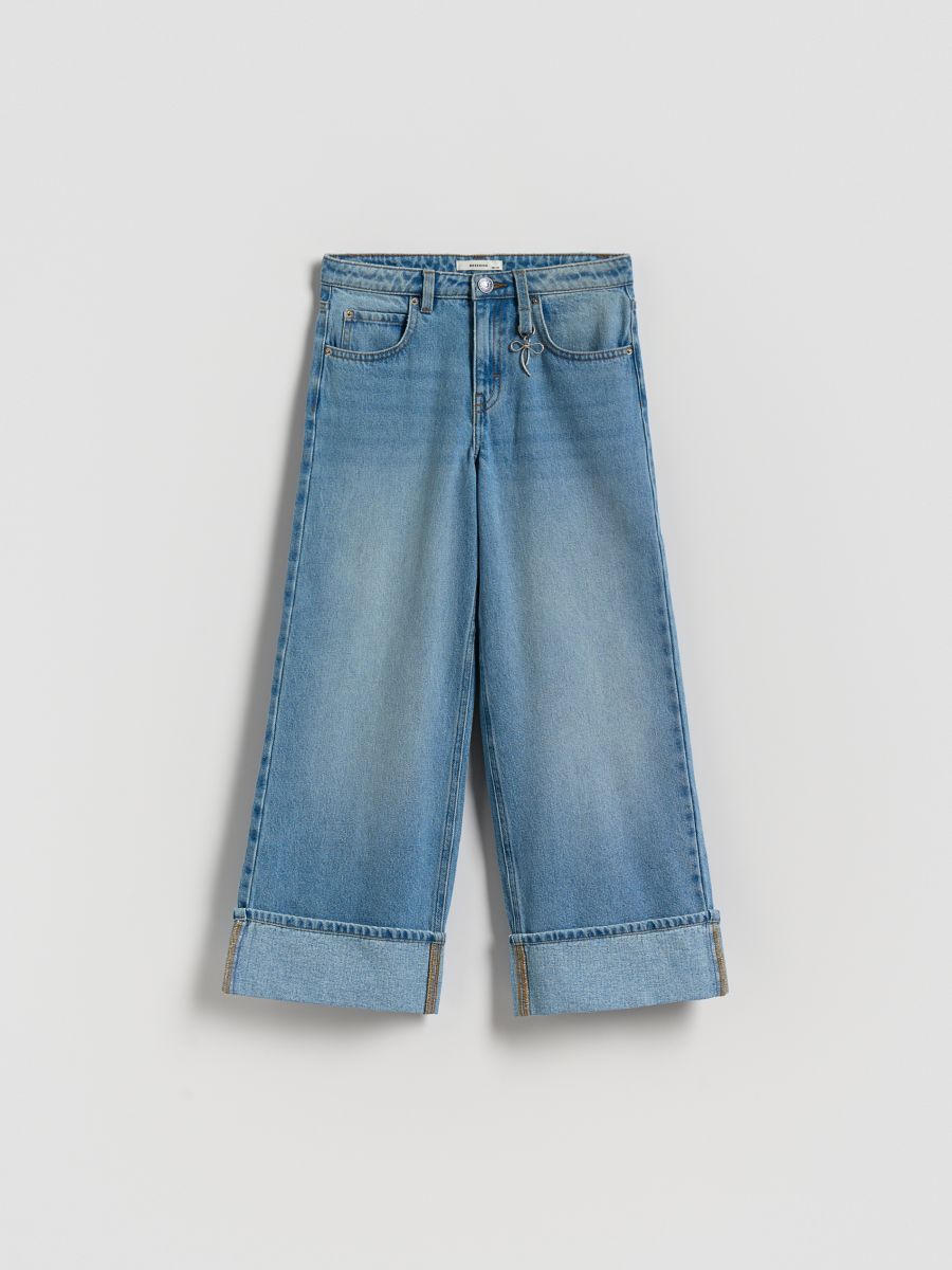 Wide‑leg jeans with rolled‑up hem - blue - RESERVED