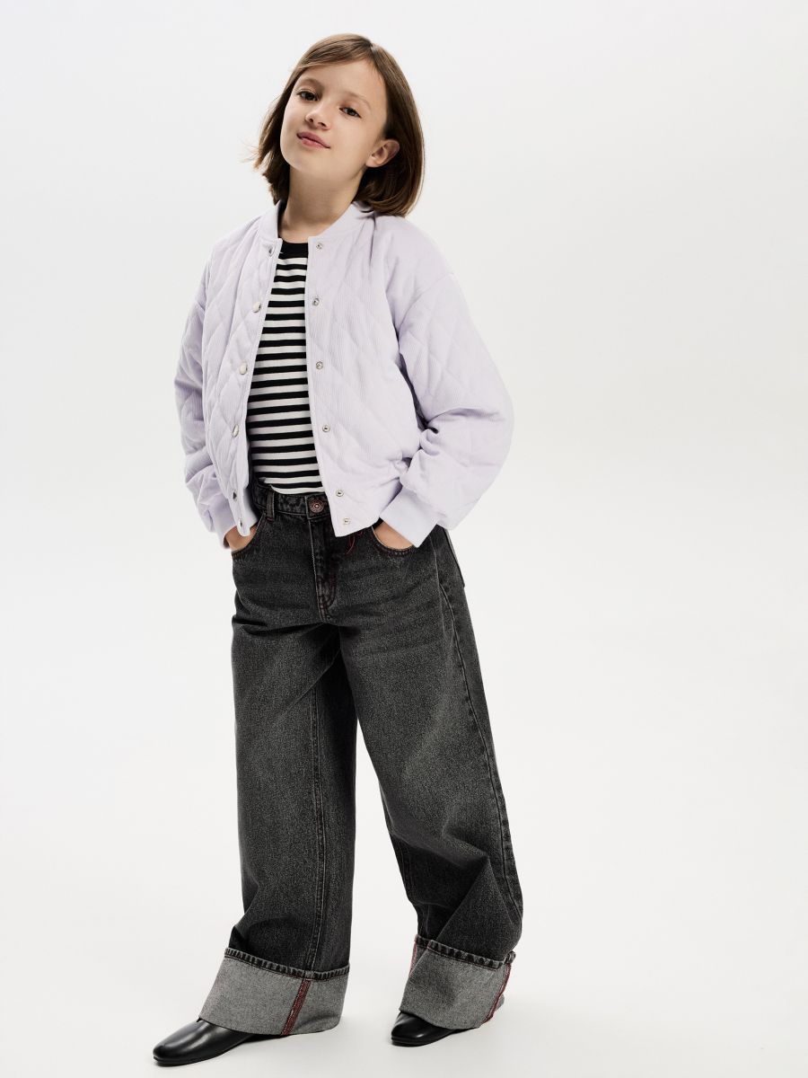 Wide‑leg jeans with rolled‑up hem - grey - RESERVED