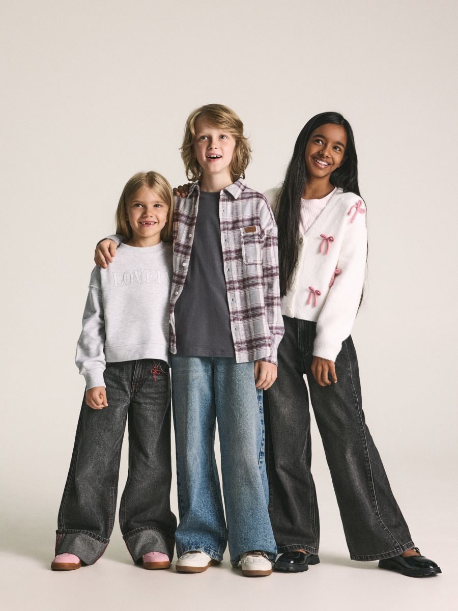 Wide‑leg jeans with rolled‑up hem - grey - RESERVED