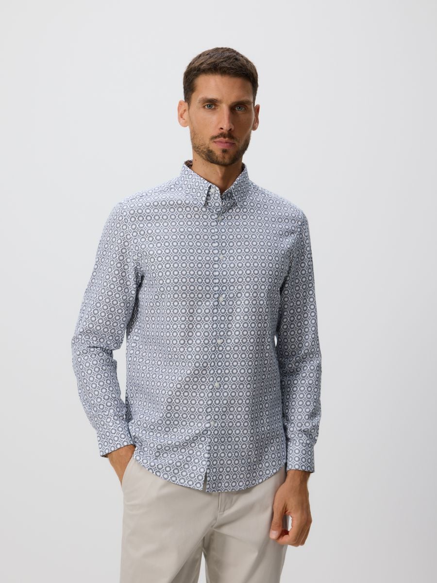 Chemise en coton regular fit - Marine - RESERVED