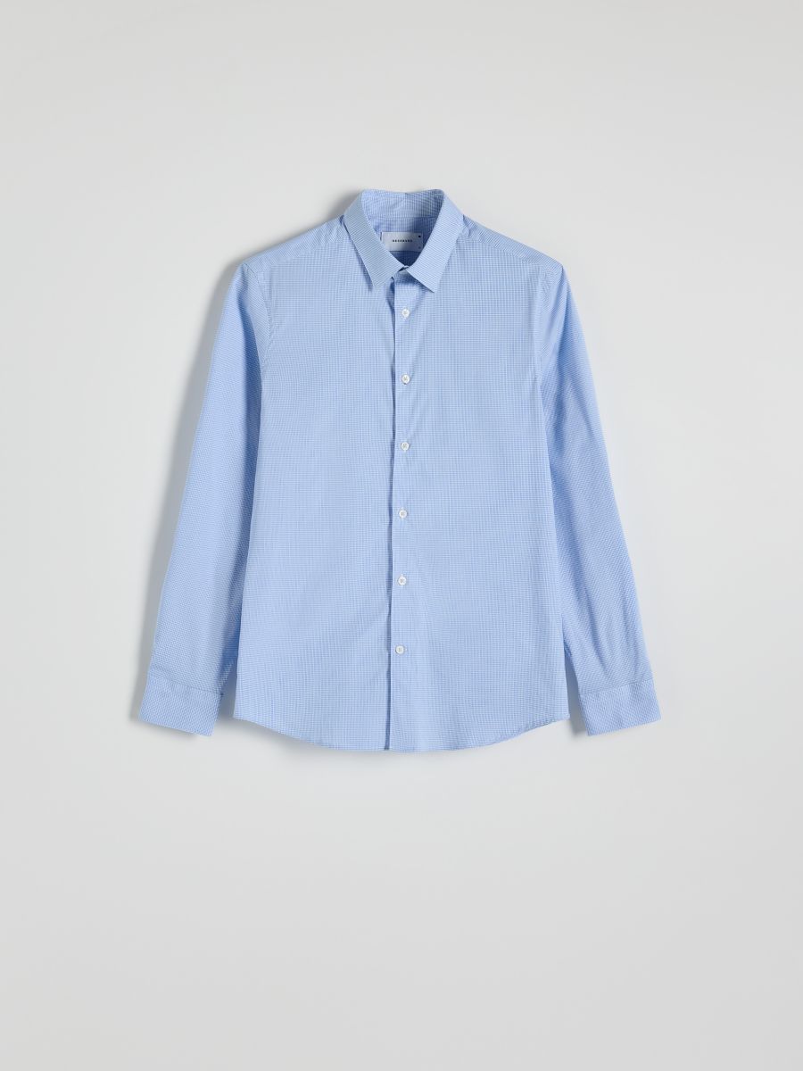 Slim fit shirt in gingham print - pale blue - RESERVED