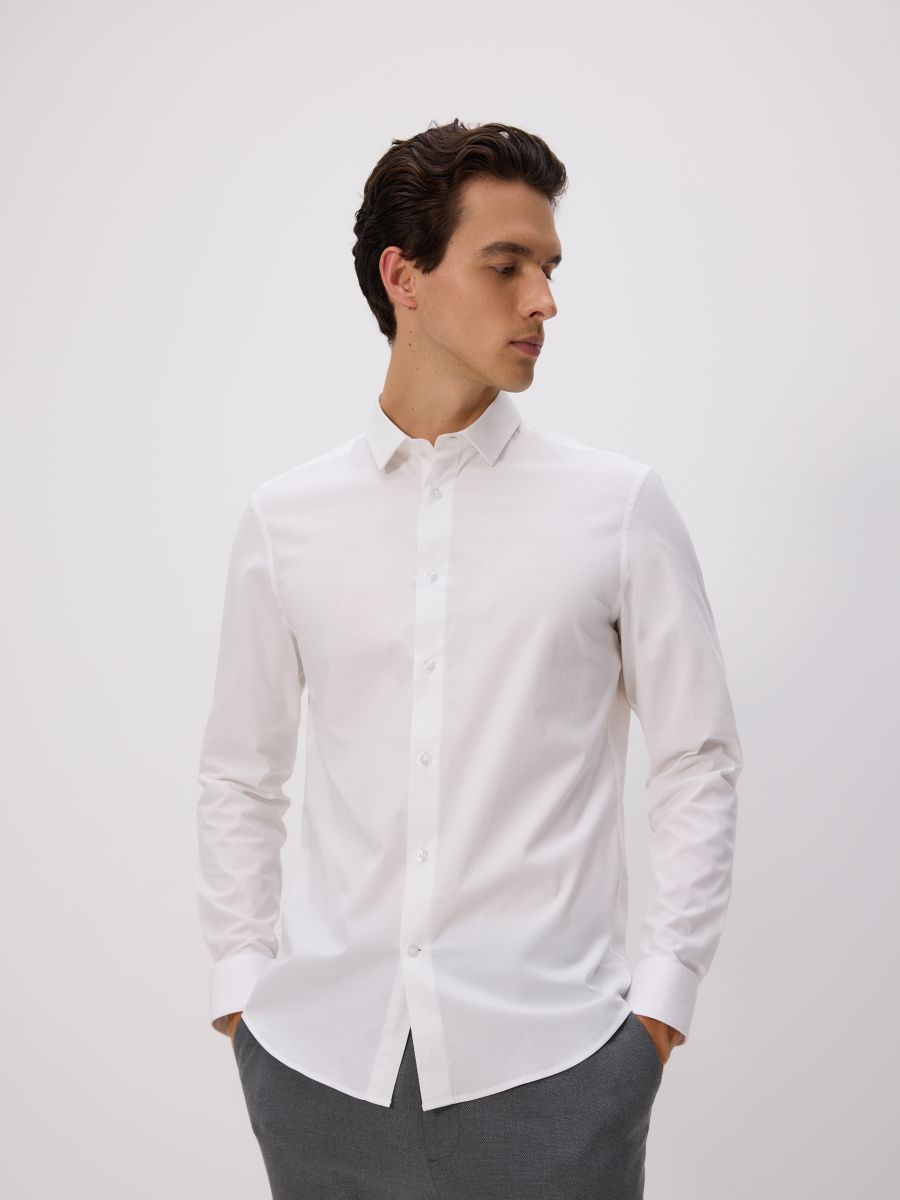 Slim fit cotton rich shirt - white - RESERVED