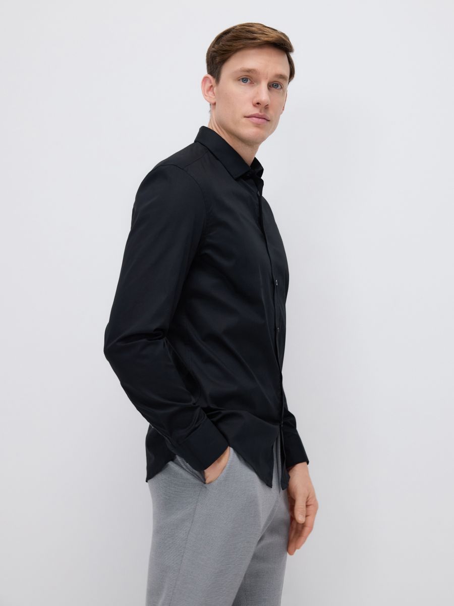Cămașă slim fit din bumbac - negru - RESERVED