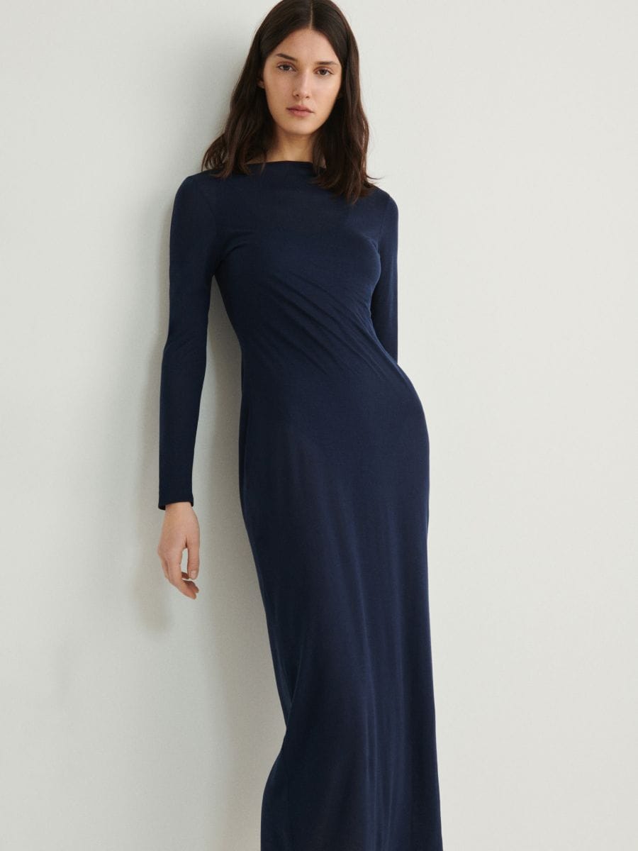Double-layered lyocell dress - steel blue - RESERVED