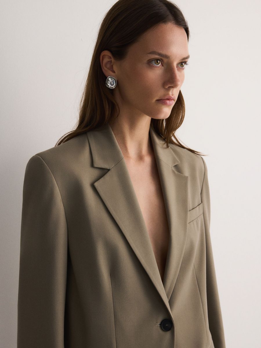 Single-breasted blazer with viscose blend - green - RESERVED - 3