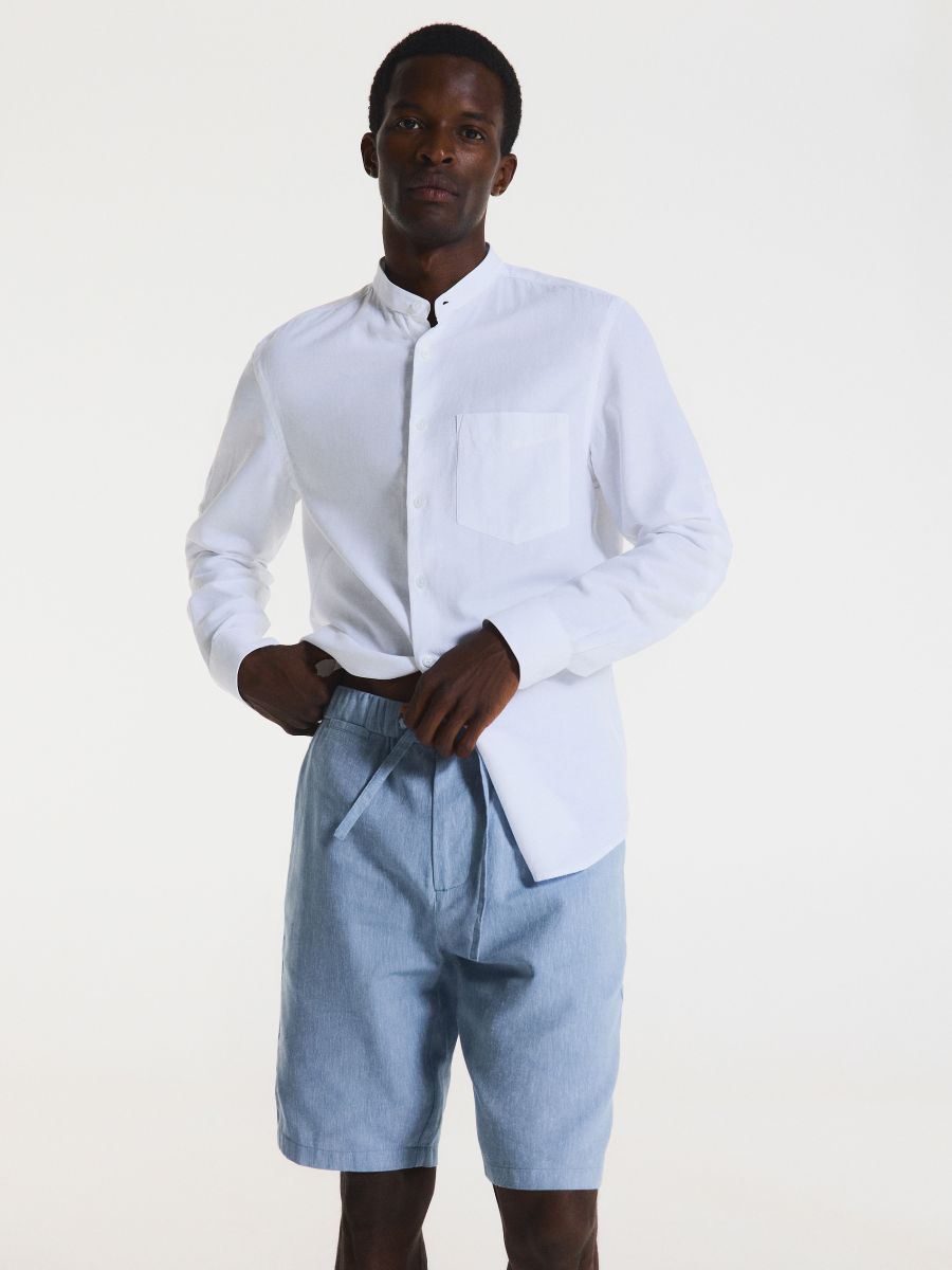Shorts im Regular-Fit mit Leinengemisch - blassblau - RESERVED