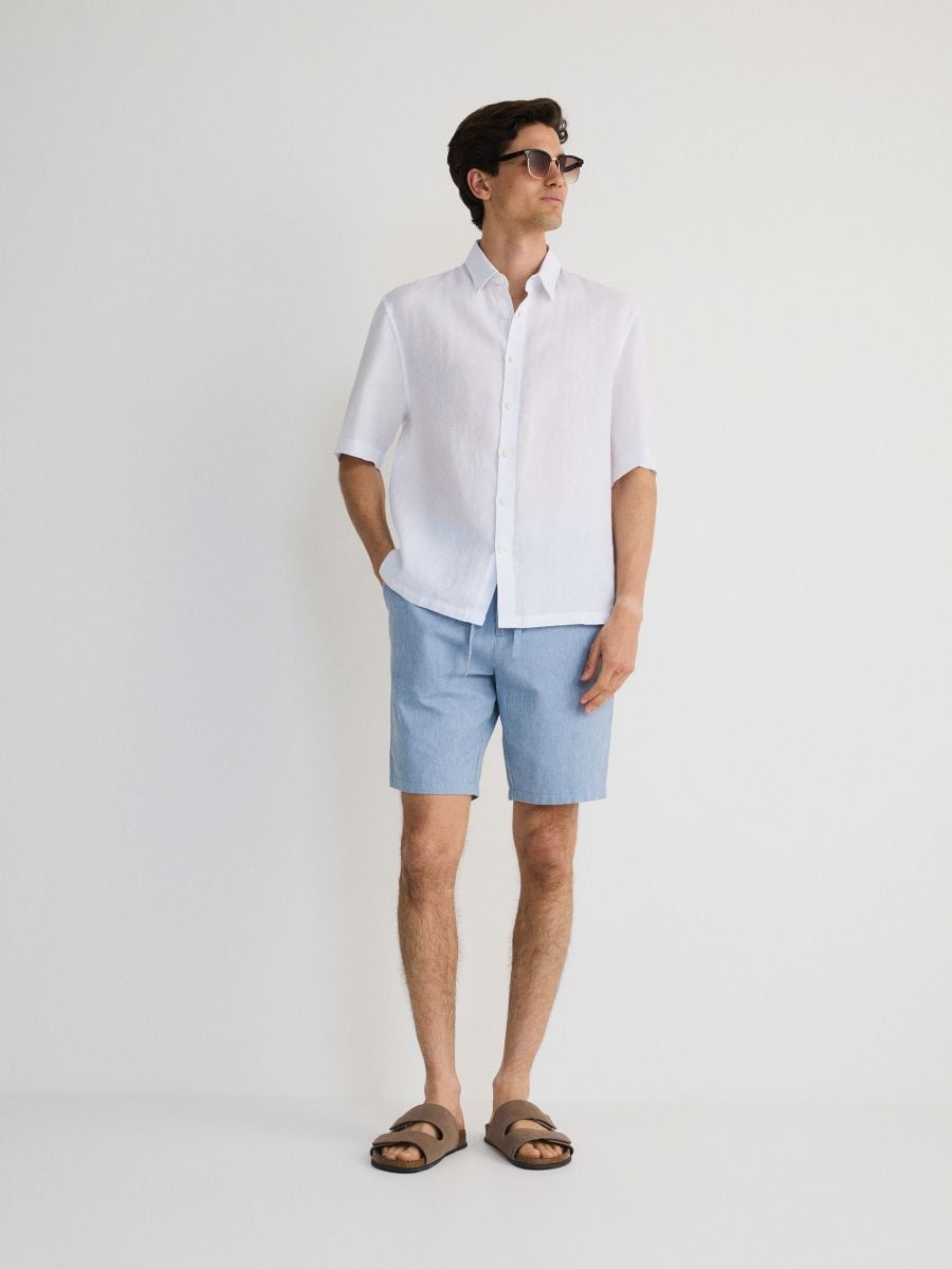 Regular shorts with linen blend - pale blue - RESERVED - 3