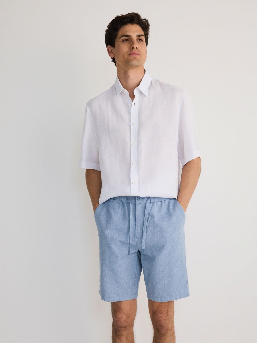 Regular shorts with linen blend - pale blue - RESERVED - 2