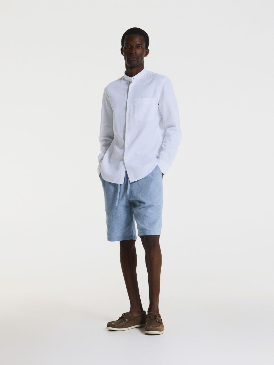 Regular shorts with linen blend - pale blue - RESERVED - 2