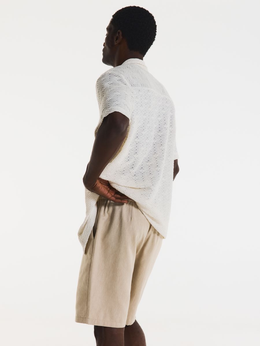 Regular shorts with linen blend - beige - RESERVED - 5