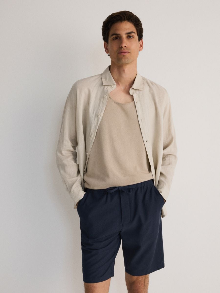 Regular shorts with linen blend - indigo - RESERVED - 4