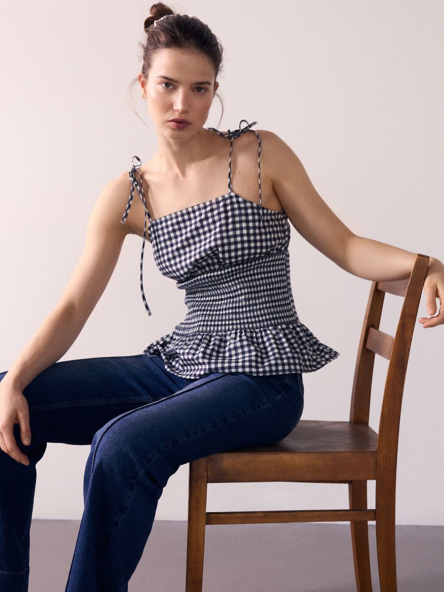 Blouse with vichy check - navy - RESERVED - 2