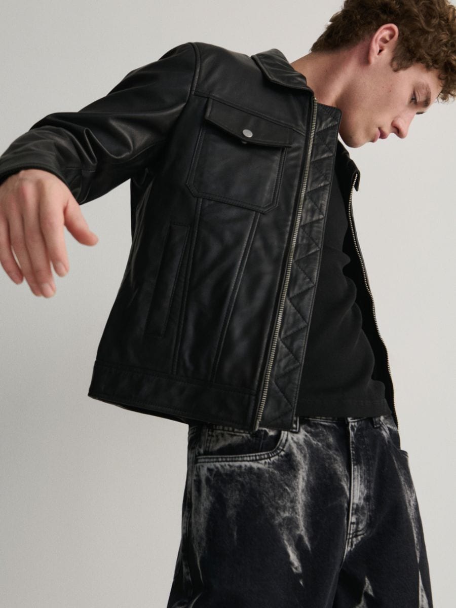 Leather biker jacket - black - RESERVED