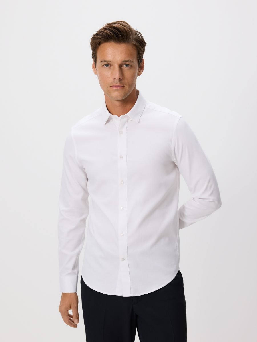 Super slim fit cotton rich shirt - white - RESERVED
