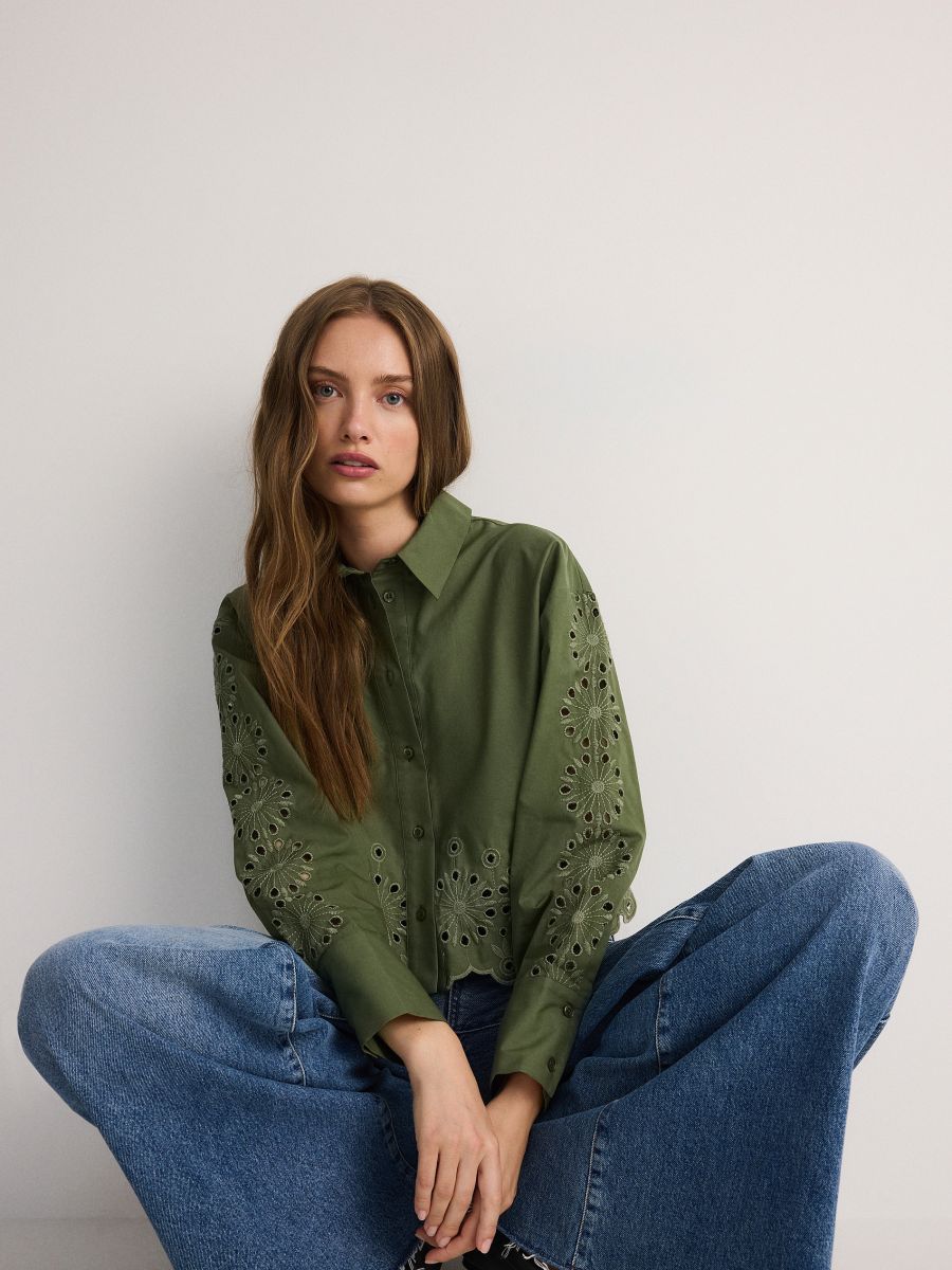 Shirt with openwork inserts - green - RESERVED - 2