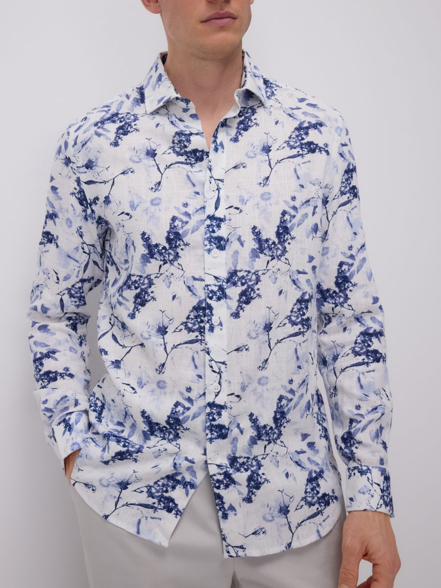 Slim fit marškiniai su linu - balta - RESERVED - 2