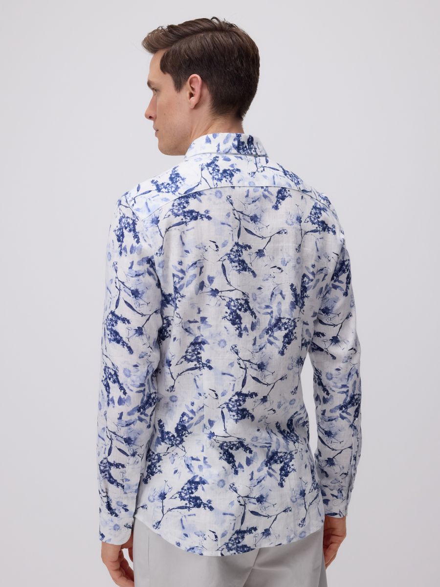 Slim fit marškiniai su linu - balta - RESERVED - 3