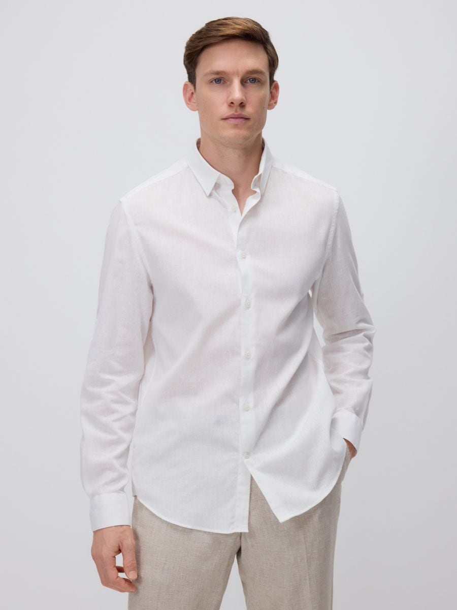 Camicia regular fit in misto lino - bianco - RESERVED - 3