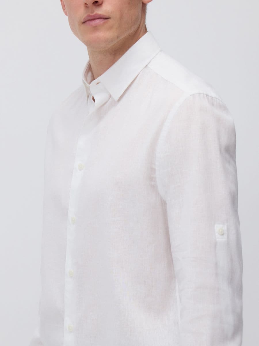 Camicia regular fit in misto lino - bianco - RESERVED - 5