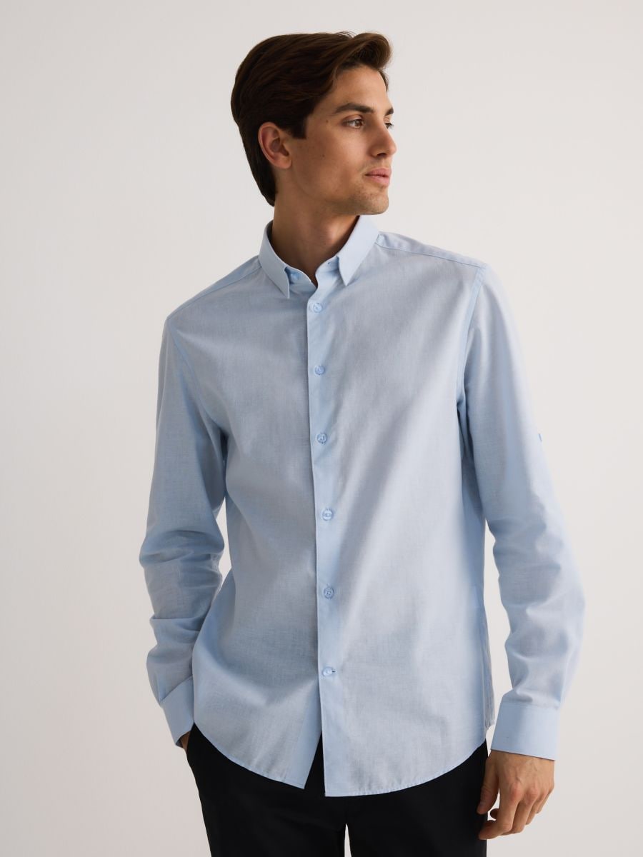 Regular fit overhemd met hoog linnengehalte - BLEEKBLAUW - RESERVED - 4