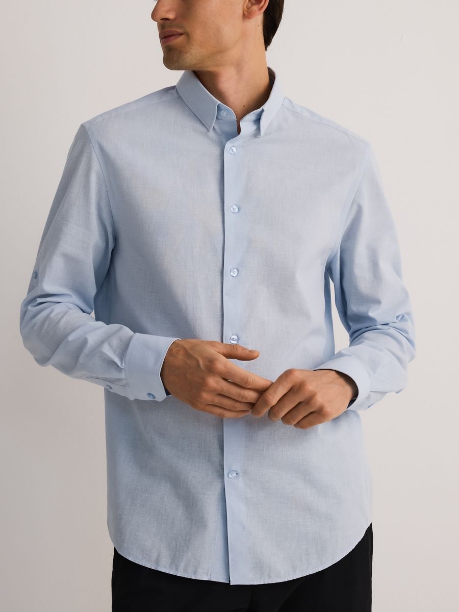 Regular fit overhemd met hoog linnengehalte - BLEEKBLAUW - RESERVED - 6