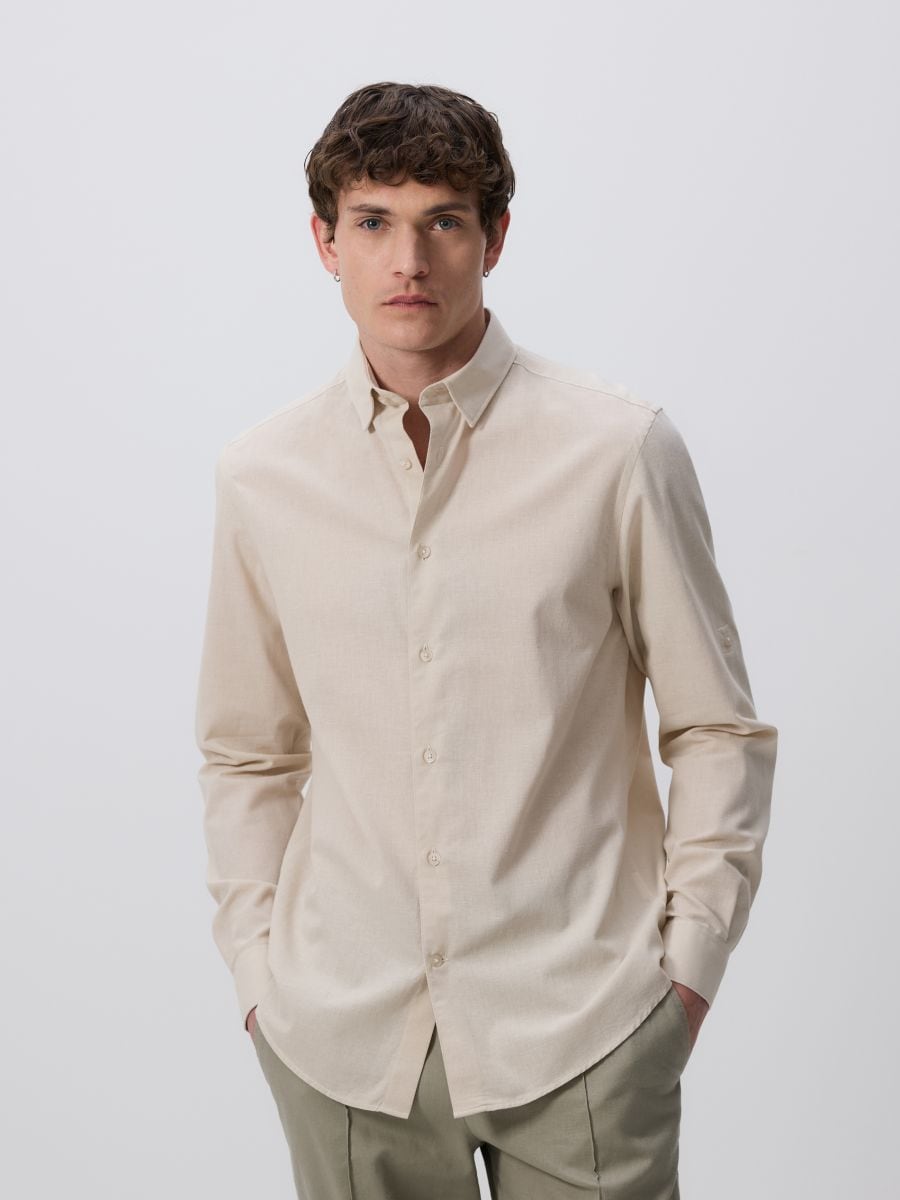 Regular fit overhemd met hoog linnengehalte - beige - RESERVED - 2