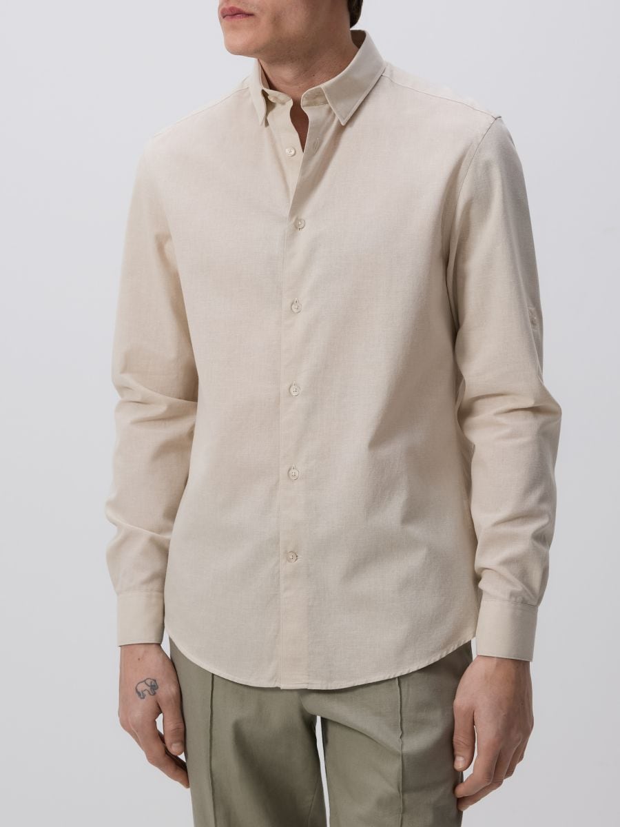 Regular fit overhemd met hoog linnengehalte - beige - RESERVED - 3