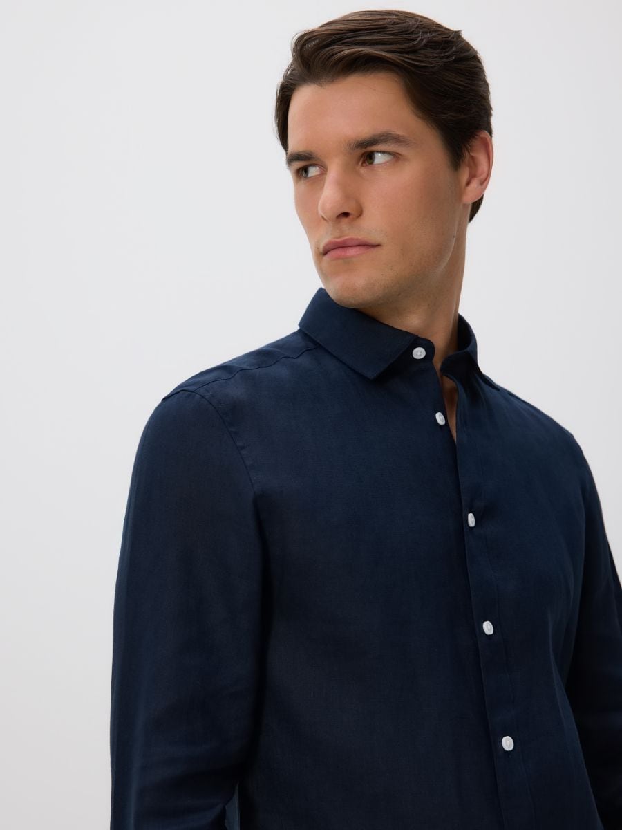 Regular fit linen shirt - navy - RESERVED
