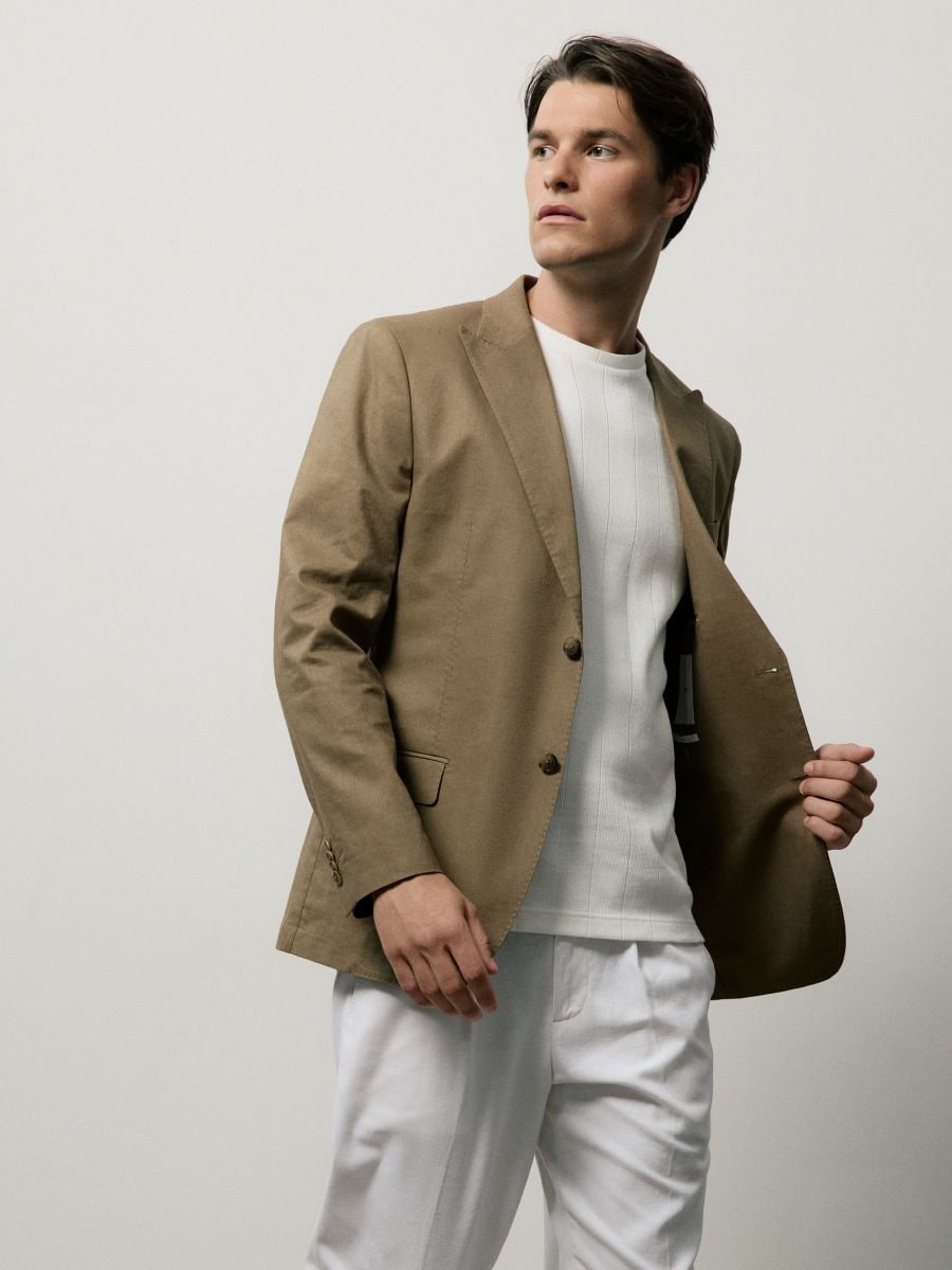 Slim fit true hemp rich blazer - warm olive - RESERVED