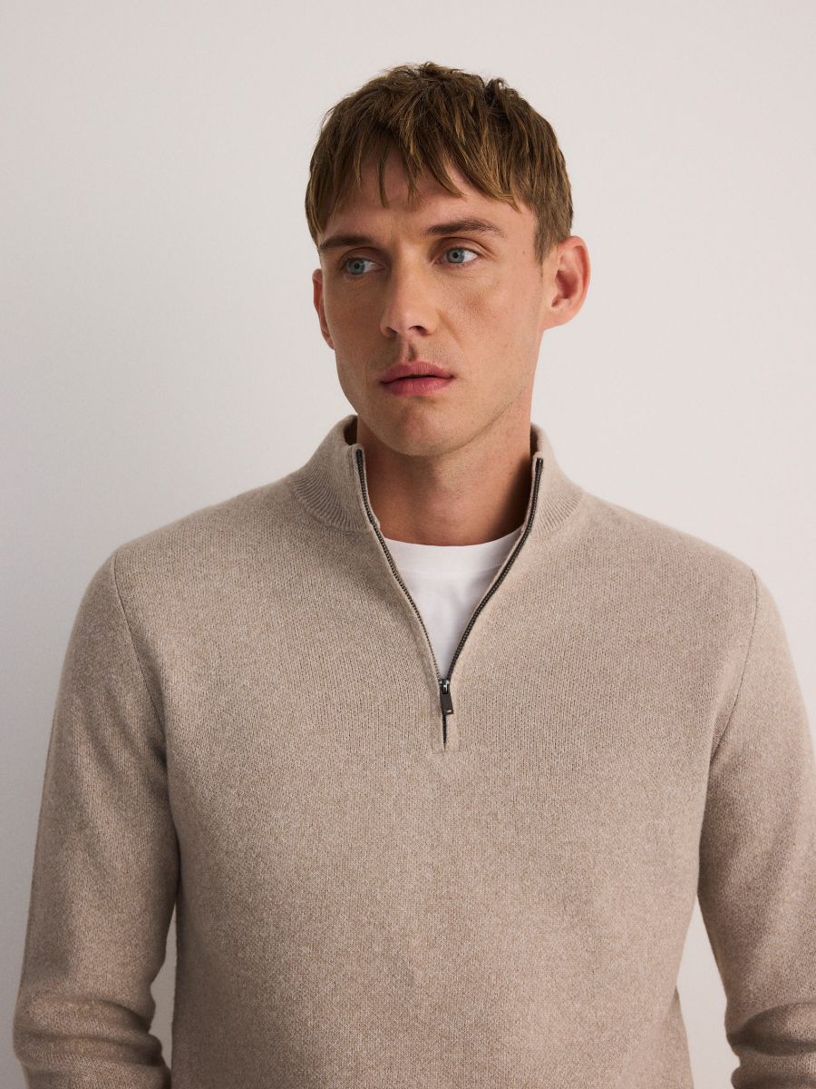Jumper with stand up collar - beige - RESERVED - 3
