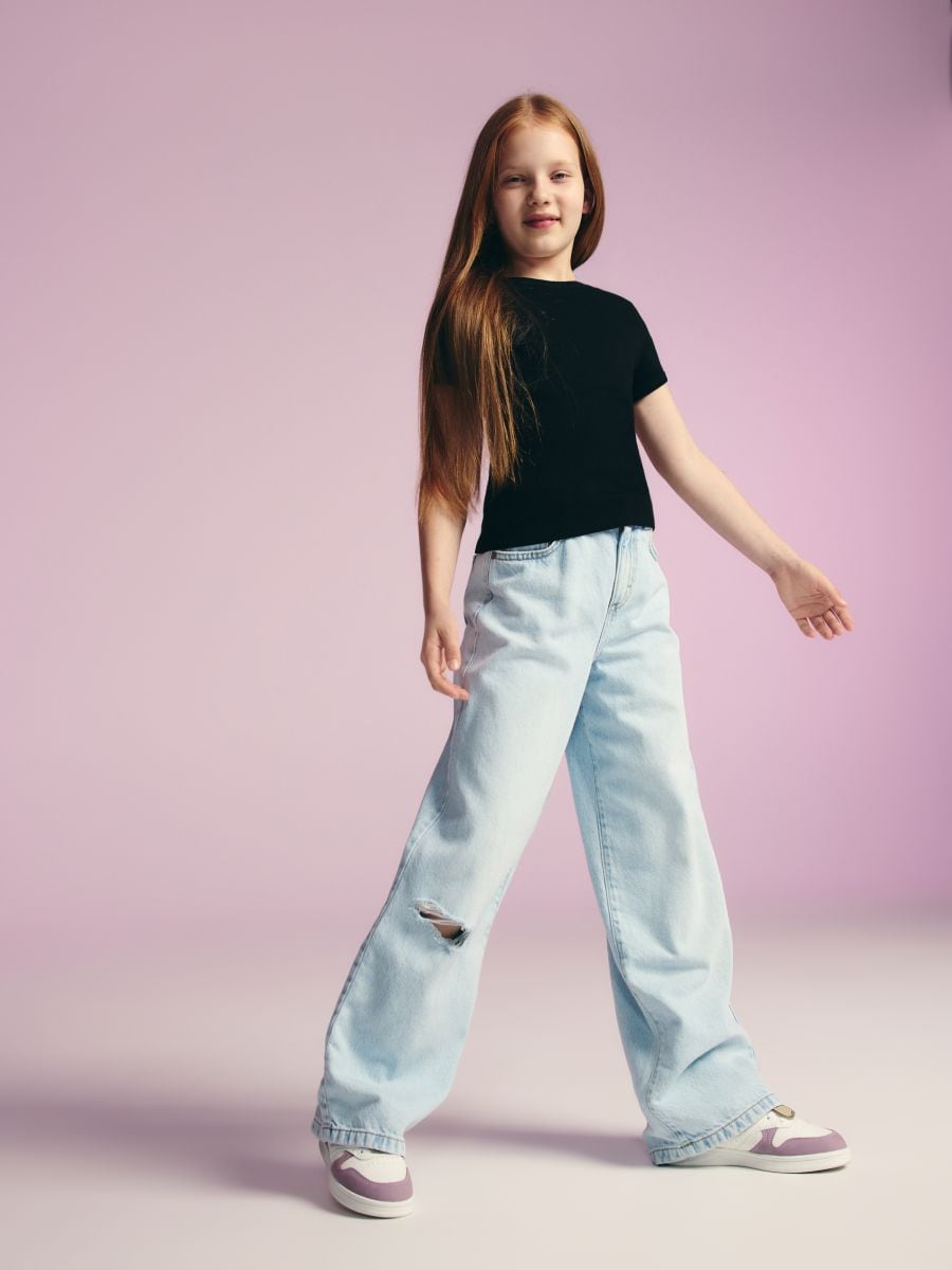 Distressed wide-leg jeans - blue - RESERVED