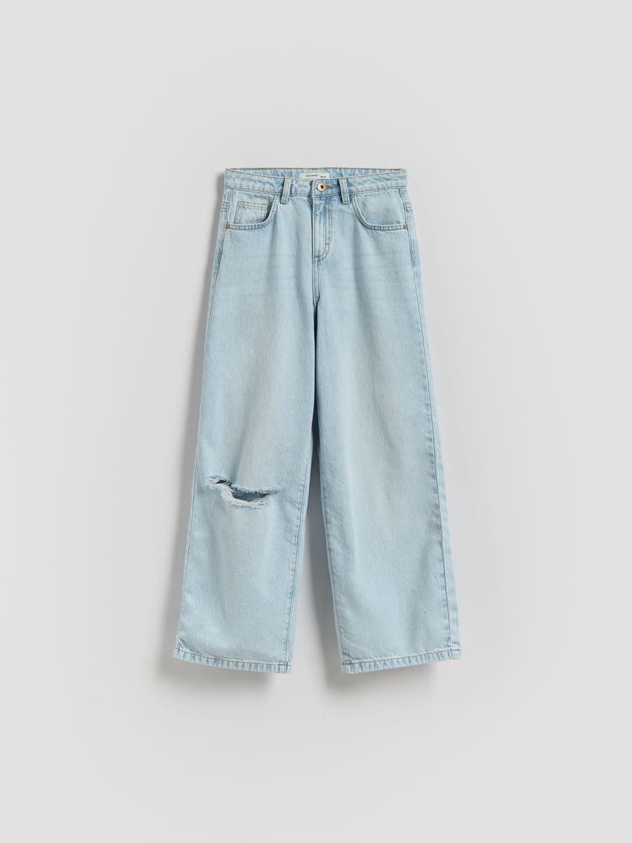 Distressed wide-leg jeans - blue - RESERVED