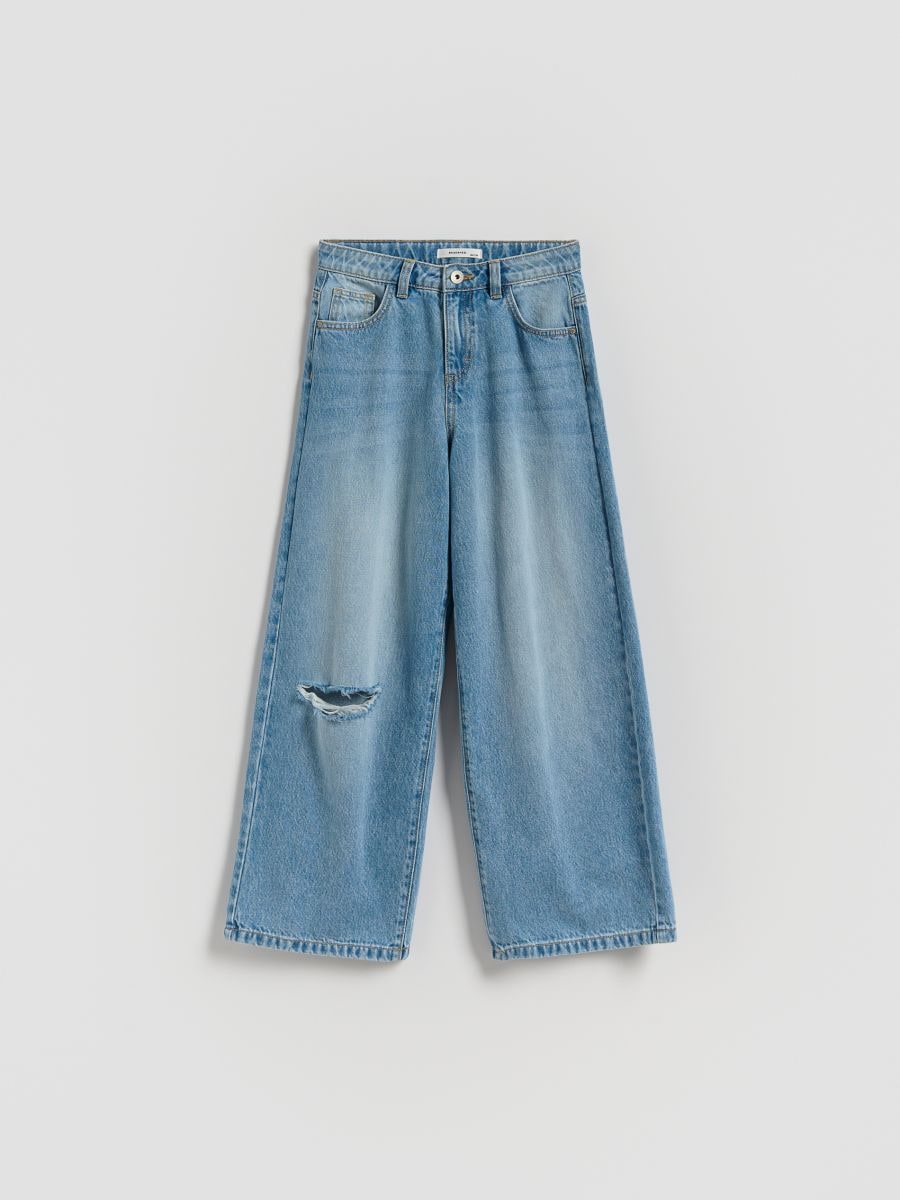 Distressed wide-leg jeans - blue - RESERVED