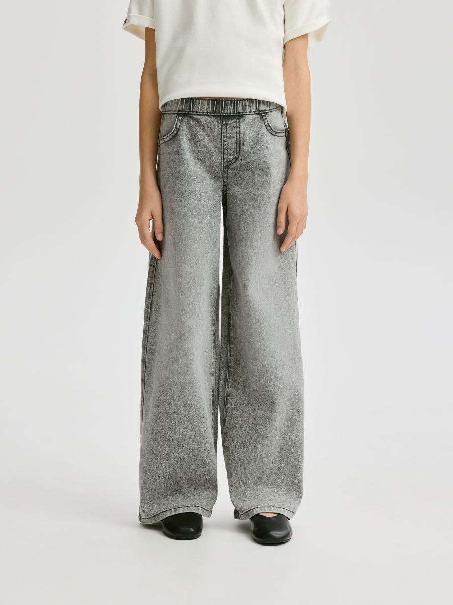 Elastic wide leg jeans - grey - RESERVED